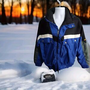 Ossi Coat Mens Medium Blue White Black Gore Tex Ski Pro Shell Full Zip 779